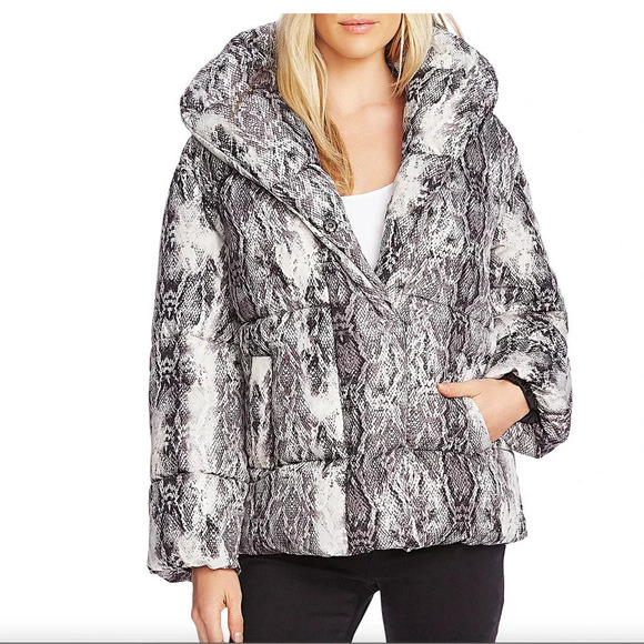 VINCE CAMUTO Demure Snakeskin‎ Print Puffer Jacket Medium NWT! - Picture 1 of 11